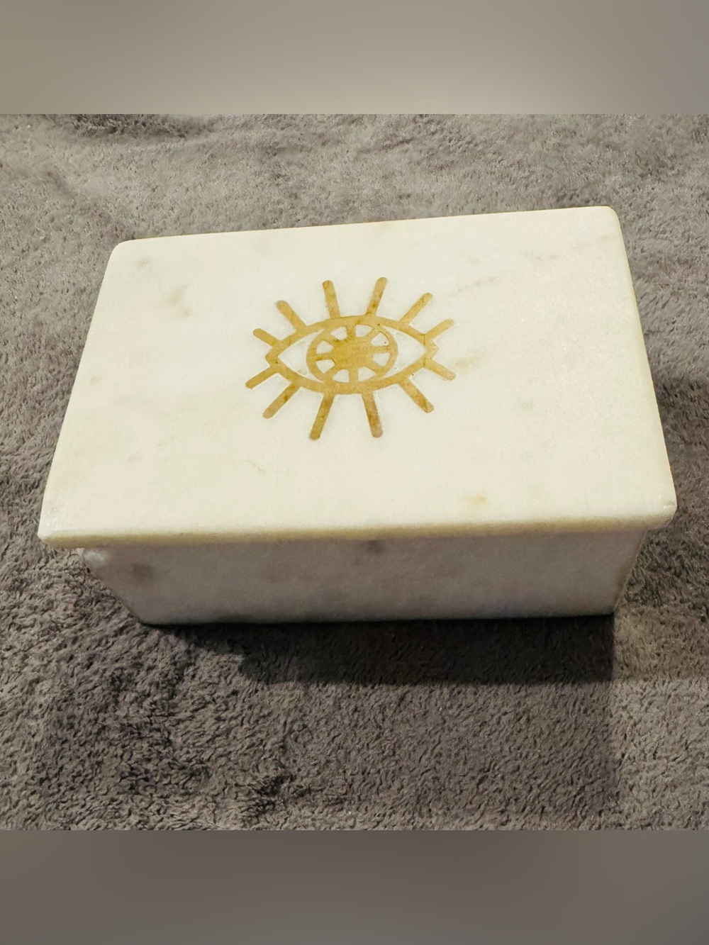 White Marble Trinket Box with Gold Sun Eye Design
